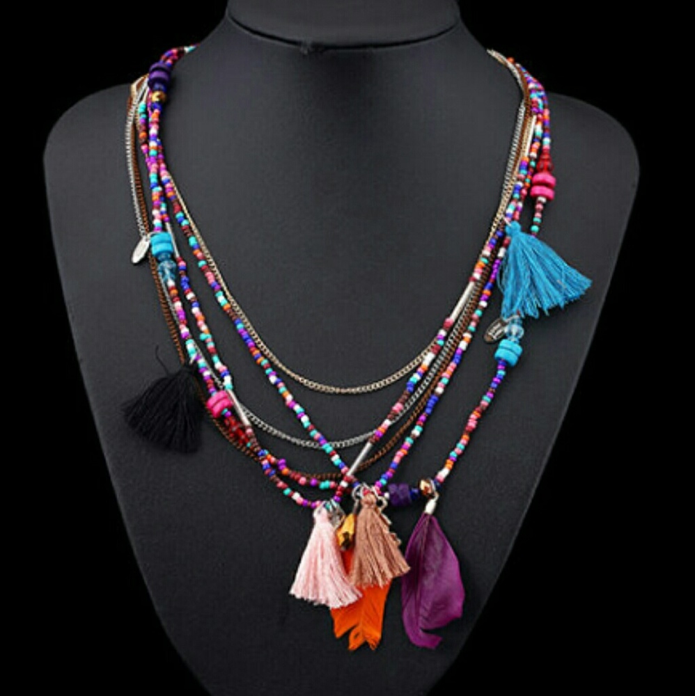 Feathers Tassels Beads Multi-layer