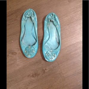 Tory Burch Patent Reva flats in turquoise
