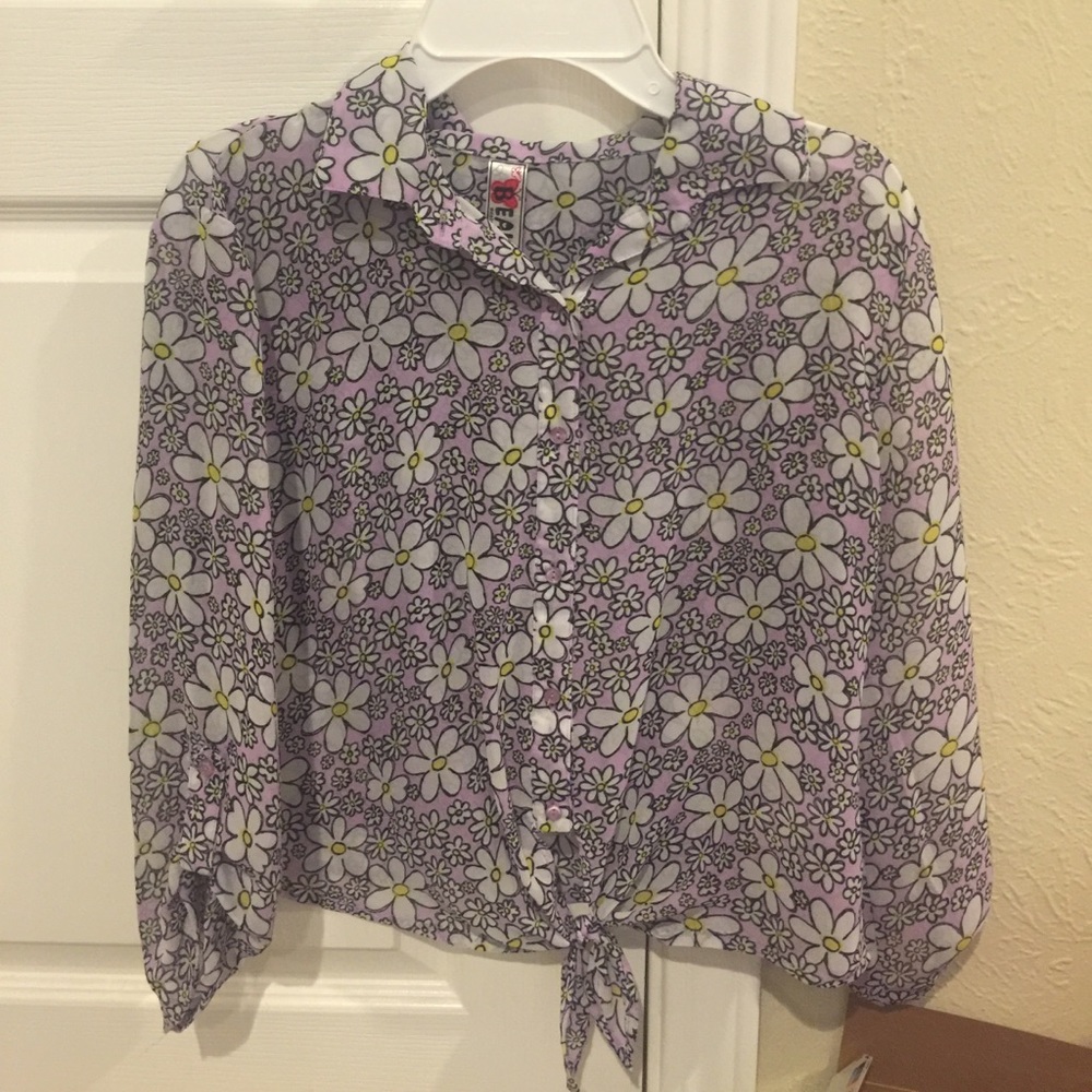 Extra Large Girls Purple with White Daises Blouse