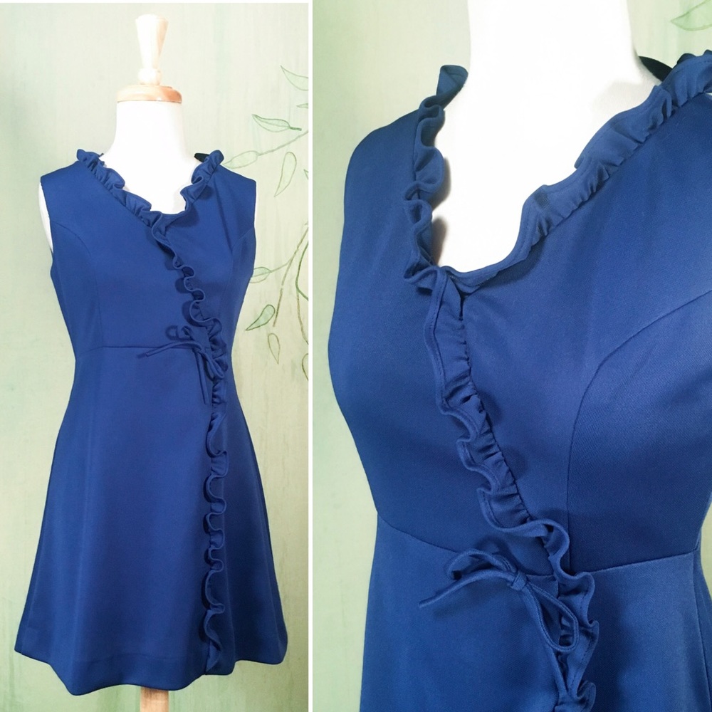 🚫SOLD🚫 Vtg Mod 60s royal blue wrap mini dress