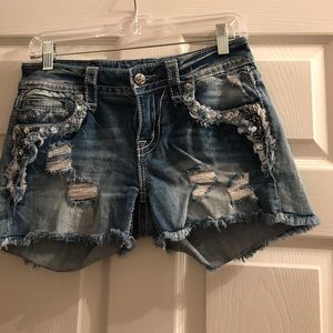 Miss Me Mid-Rise Shorts Crystal Studded Pocket