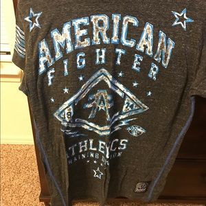 Men's grey and blue American Fighter tee