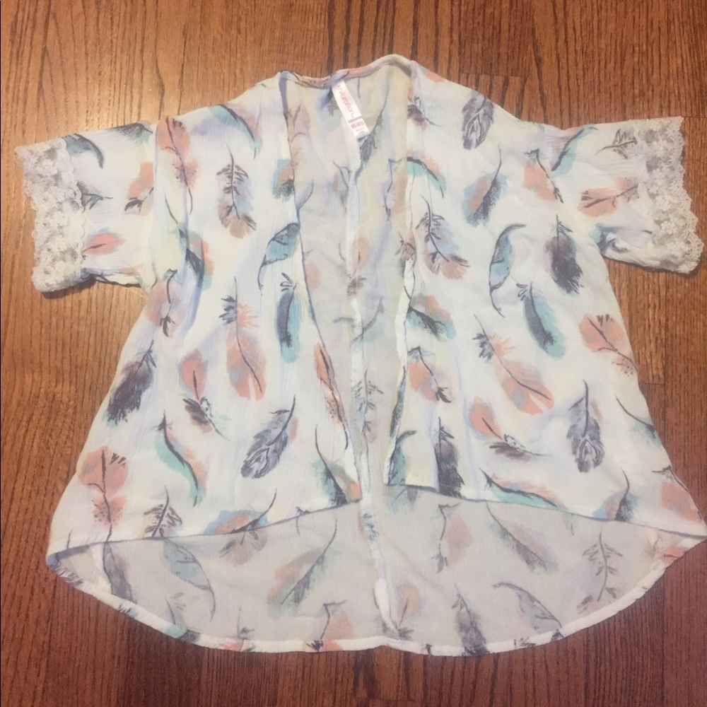 Girls Feather Kimono Cardigan