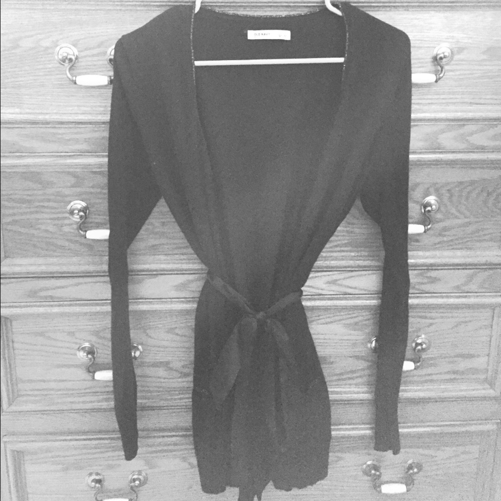 Black Tie Cardigan with Silver Accents
