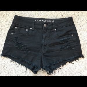 AE shorts • mid-rise black denim with stretch