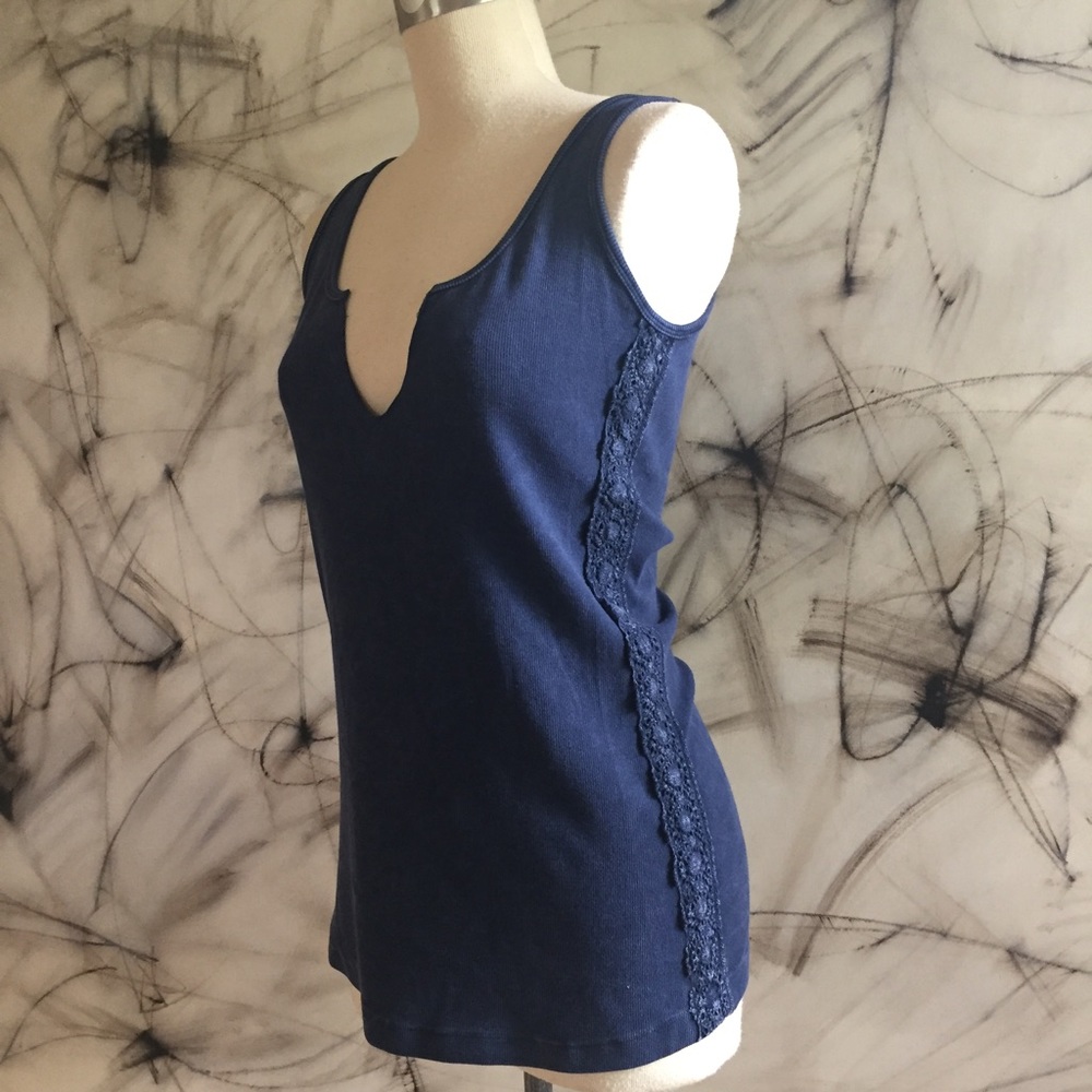 City Lights Navy Blue Crochet Ribbed Tank NWT!