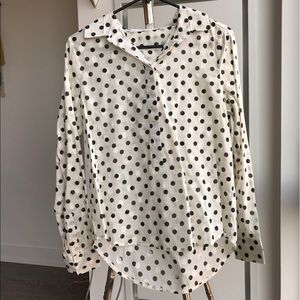 J. Crew Black and White Polka Dot Half Button Down