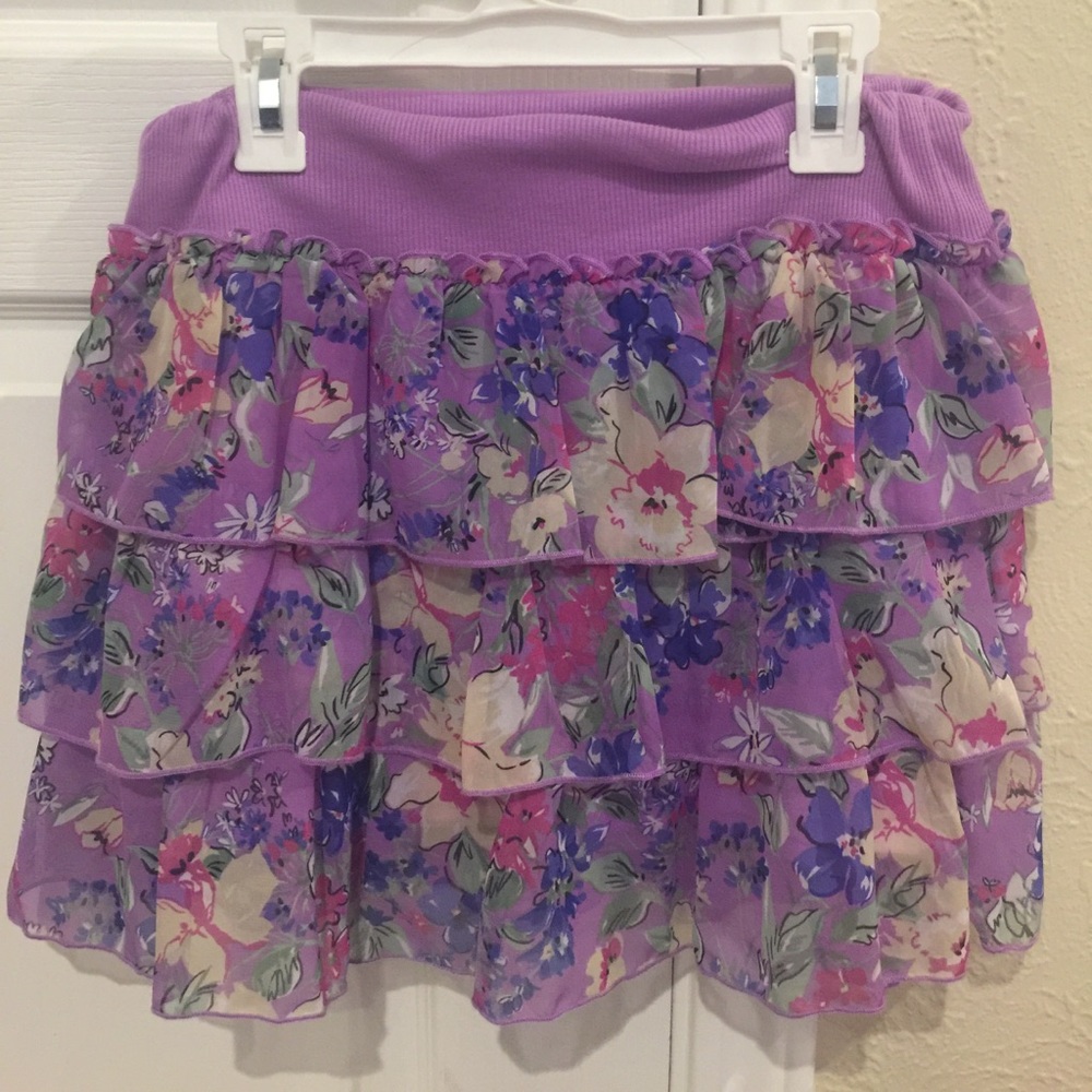 Girls Extra Large Purple Floral Layered Skirt