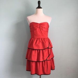 Red Strapless Flamenco-Inspired Tiered Dress