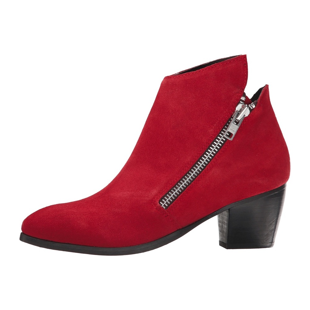 NEW Ruby Red Asymmetrical Double Zip Ankle Bootie - Picture 3 of 6