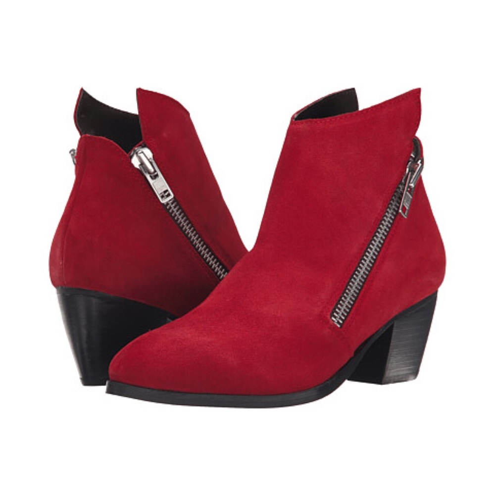 NEW Ruby Red Asymmetrical Double Zip Ankle Bootie - Picture 4 of 6