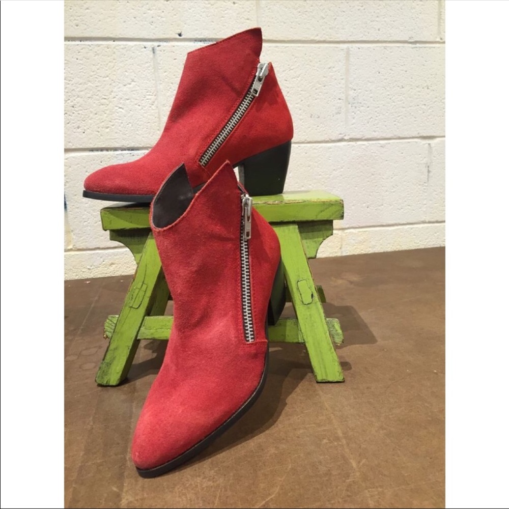 NEW Ruby Red Asymmetrical Double Zip Ankle Bootie - Picture 5 of 6