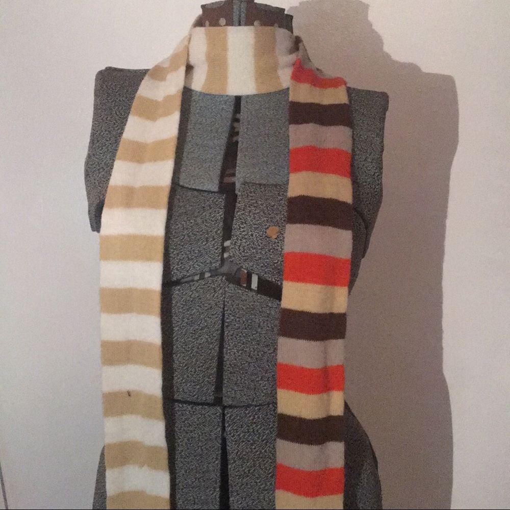 Brown, tan, and orange striped long scarf