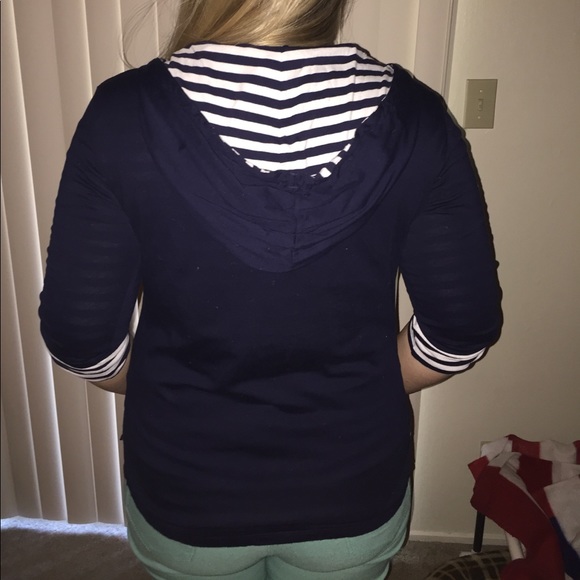 Reversible 3/4 Sleeve Top with Hood - Picture 2 of 4