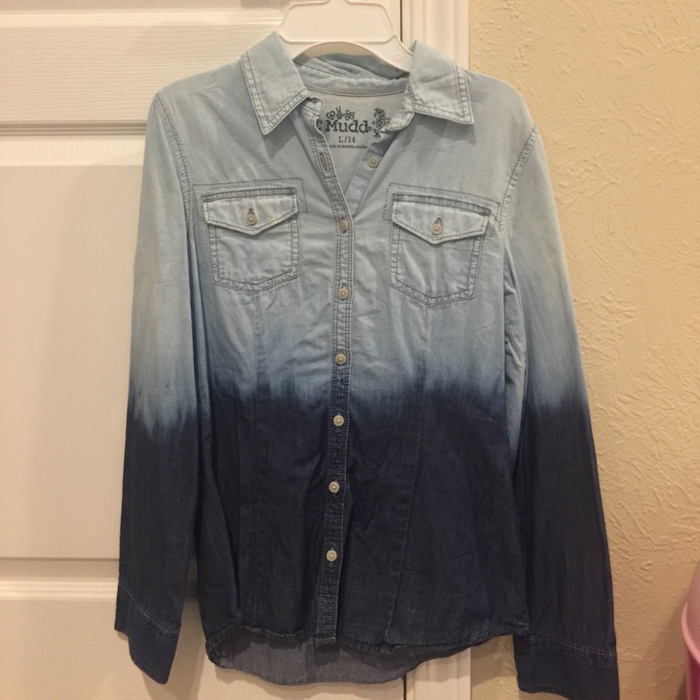 Girls Large Button-Down Ombré Blue Long Sleeve