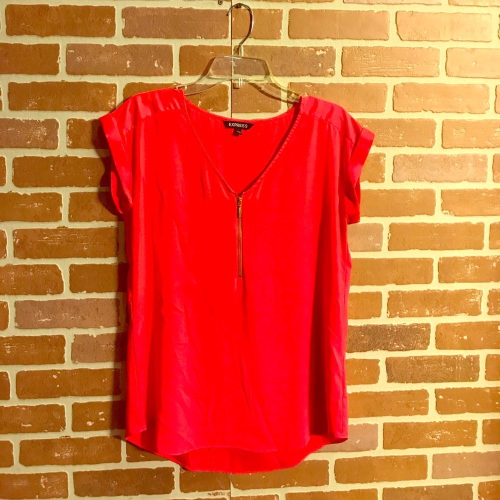 Express Women's Pink Silky Zipper Top