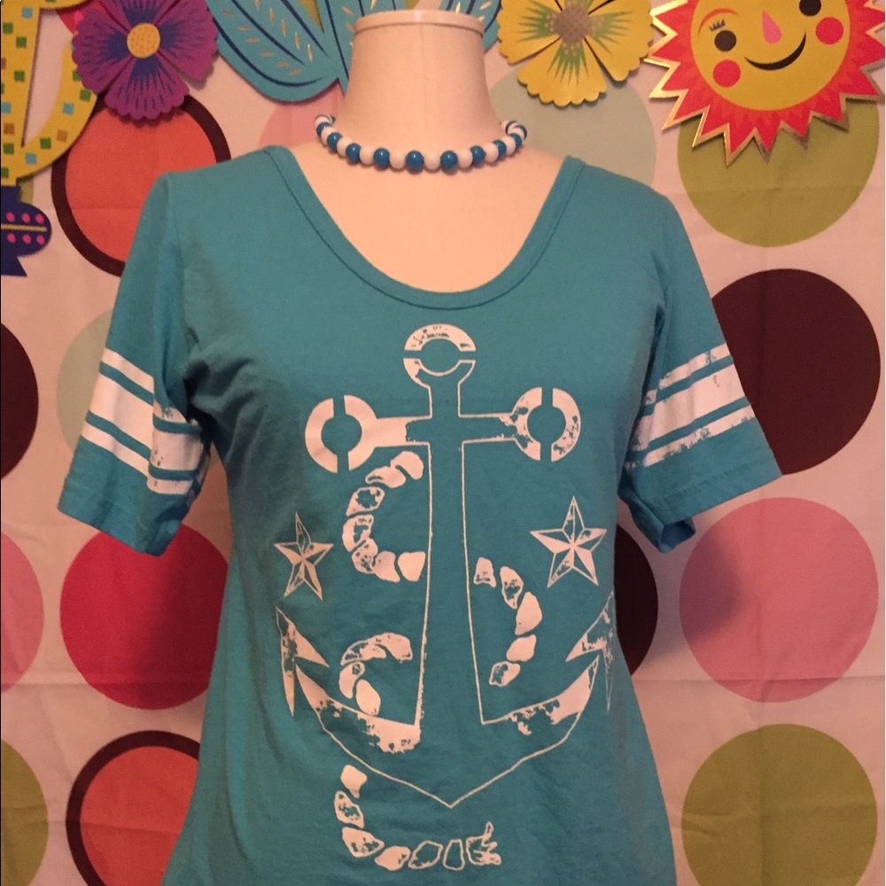 Blue anchor print boatneck tee size juniors XL