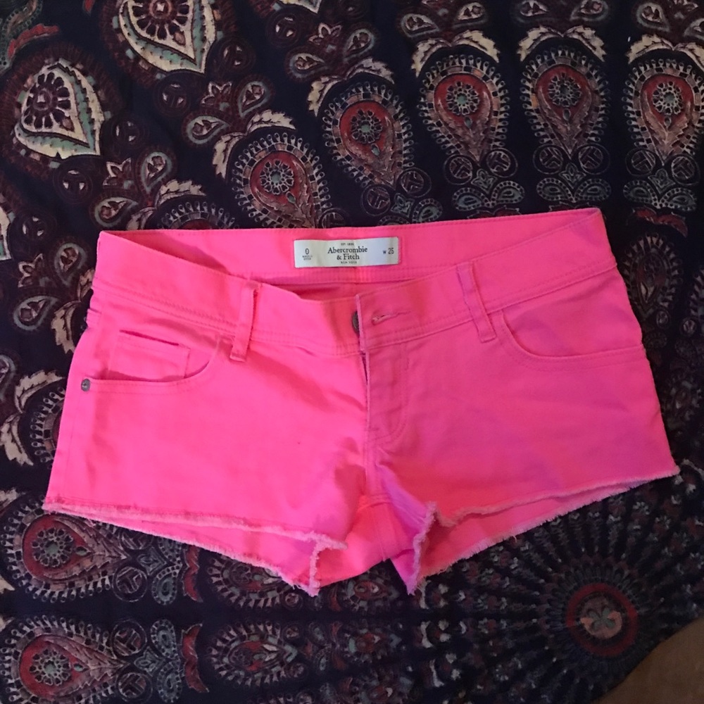 Neon pink denim shorts