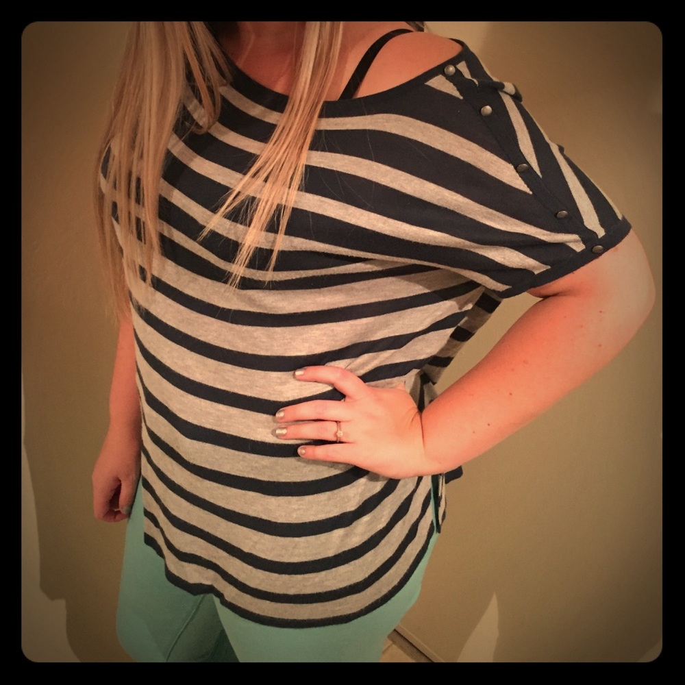 Striped Dolman Sweater with Buttons