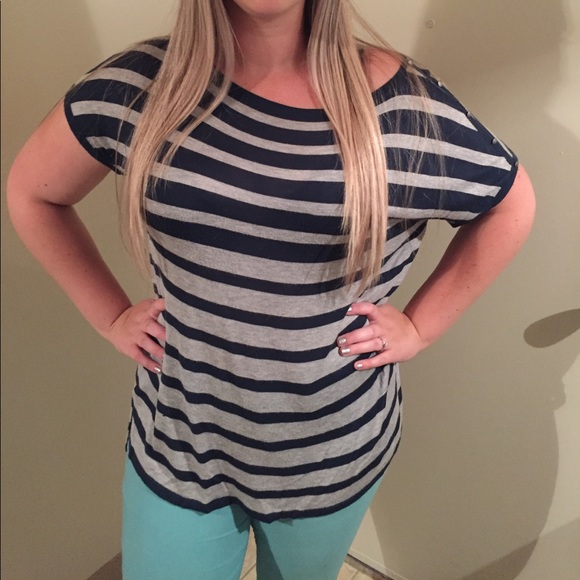 Striped Dolman Sweater with Buttons - Picture 2 of 4