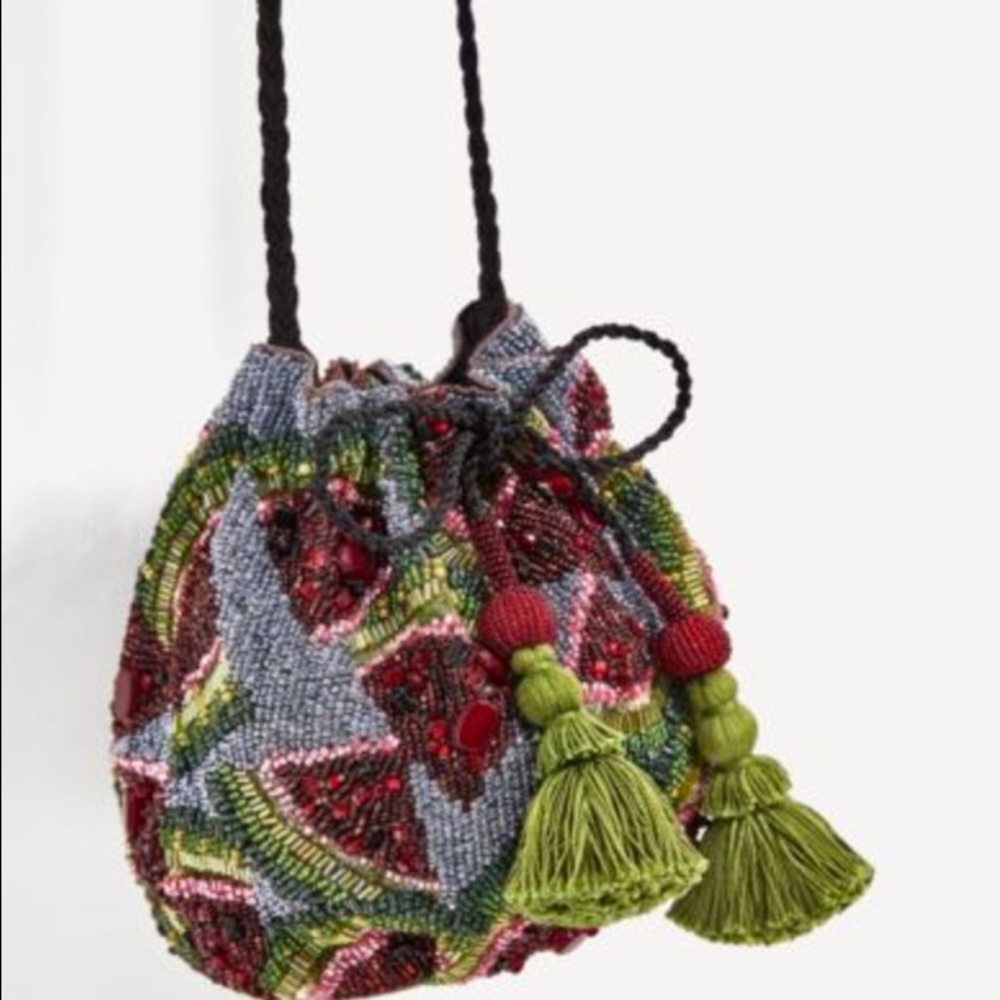 Zara watermelon beaded crossbody bucket bag