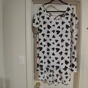 Heart Print Georgette Hi-Lo Blouse