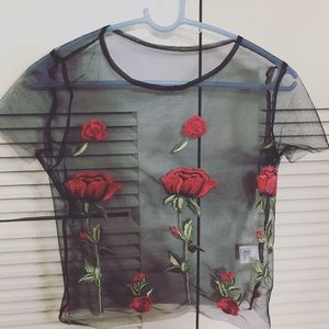 sheer top with embroidered flowers