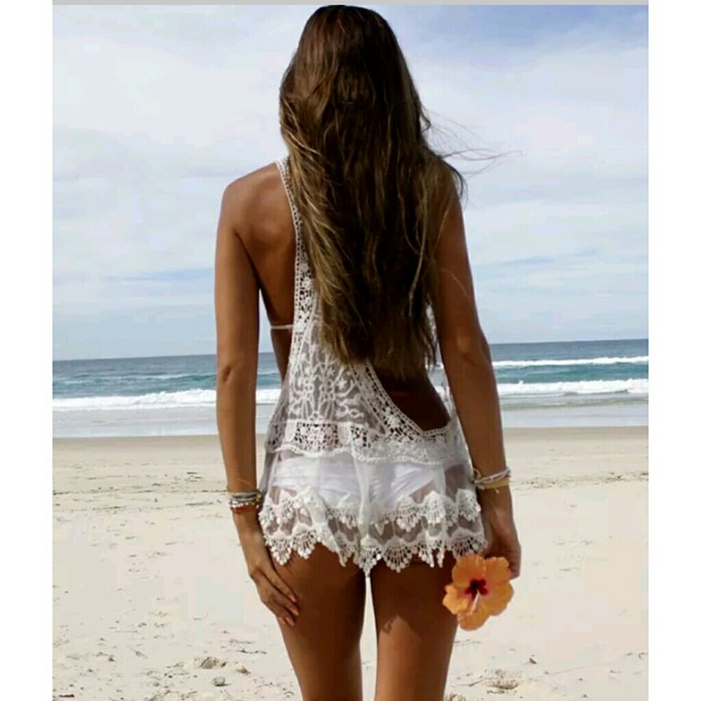 🎆WHITE LACE & MESH COVER UP OR TOP - Picture 2 of 8