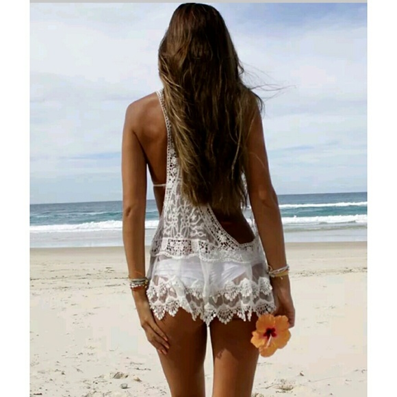 🎆WHITE LACE & MESH COVER UP OR TOP - Picture 2 of 8