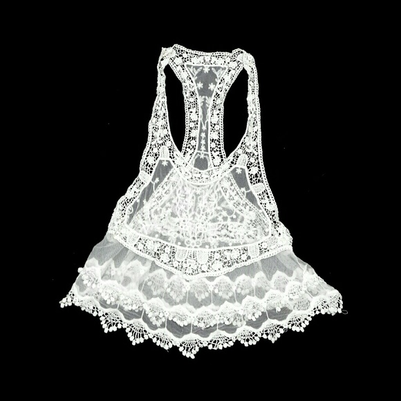 🎆WHITE LACE & MESH COVER UP OR TOP - Picture 4 of 8
