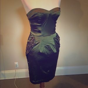 Strapless military green BEBE dress XS