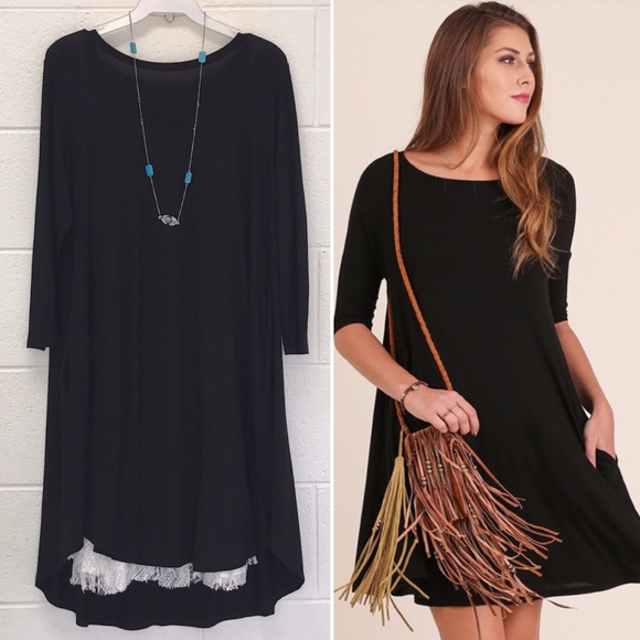 ❌SOLD OUT❌ UMGEE S Black 3/4 Sleeve T-Shirt Dress - Picture 3 of 7