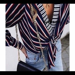 Zara Striped Bodysuit with Front Tie