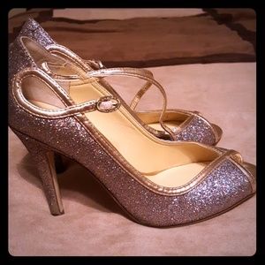 Ivanka trump gold glitter peep toe heels