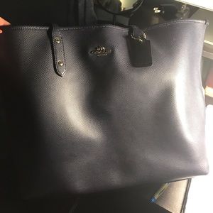 Authentic Large Navy Blue Coach Leather Tote Bag