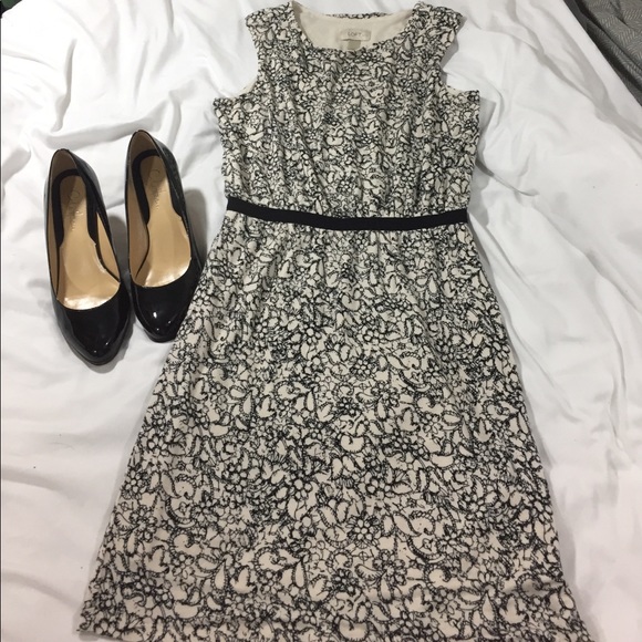 LOFT Dresses & Skirts - LOFT Cream and Black Floral Print Dress