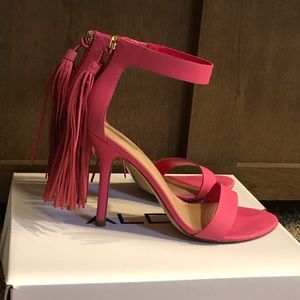 Hot pink fringe heels