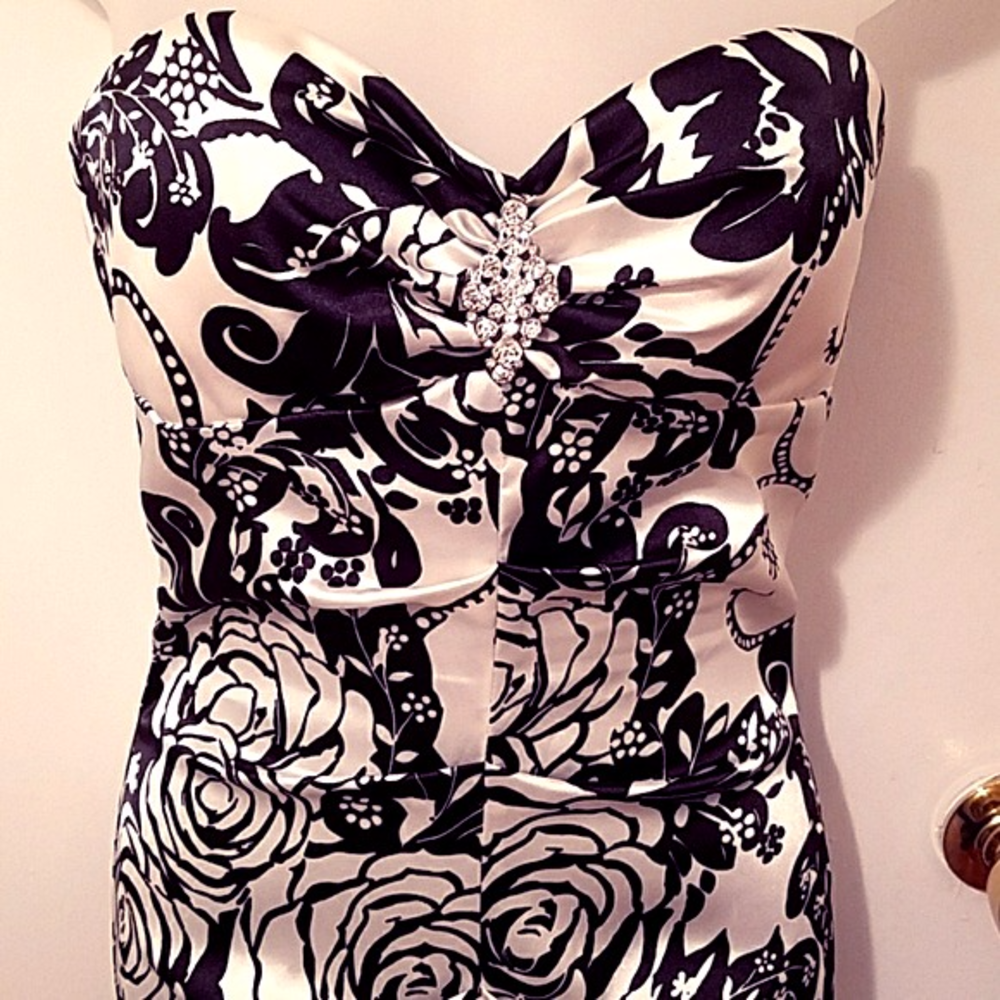 Black and White Floral Formal Gown