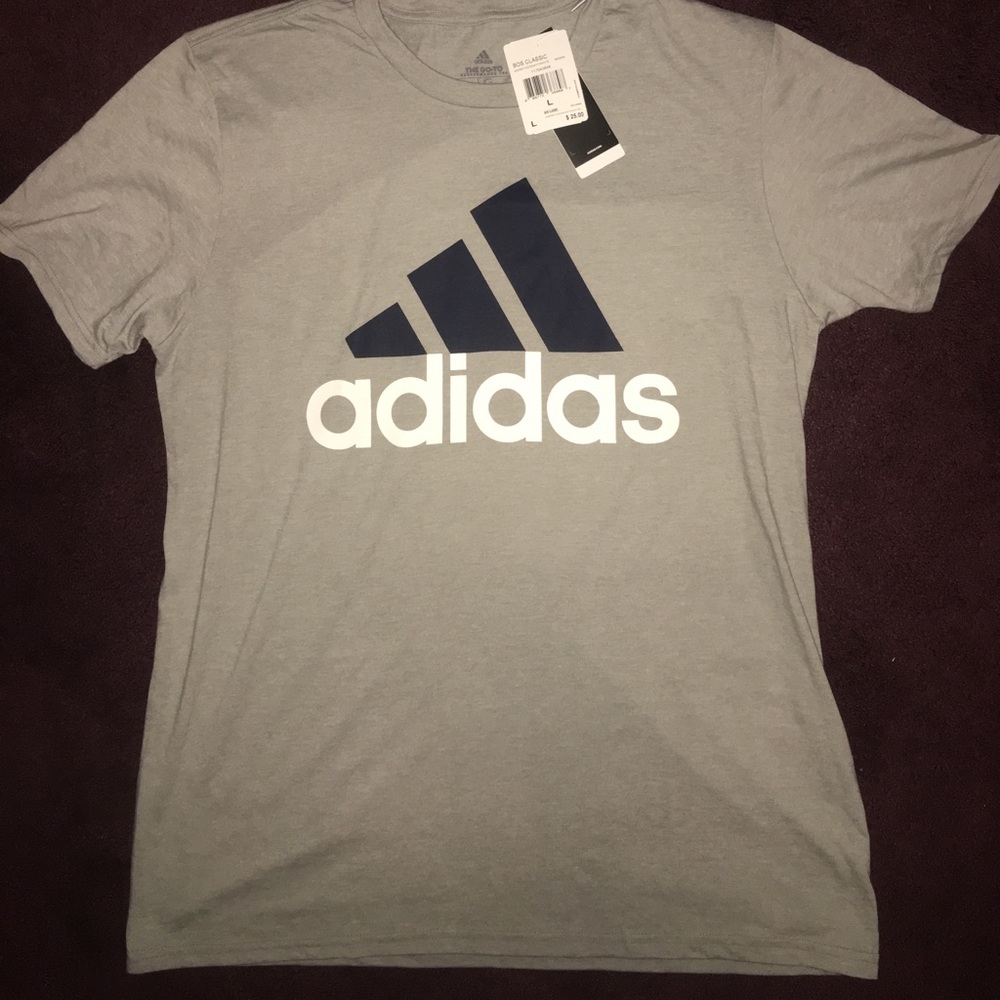 Adidas climalite t shirt, grey navy blue and white