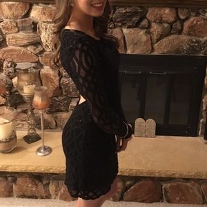 Black Sequins Open Back Dress