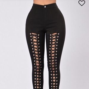 Black Lace-Up Detail Pants