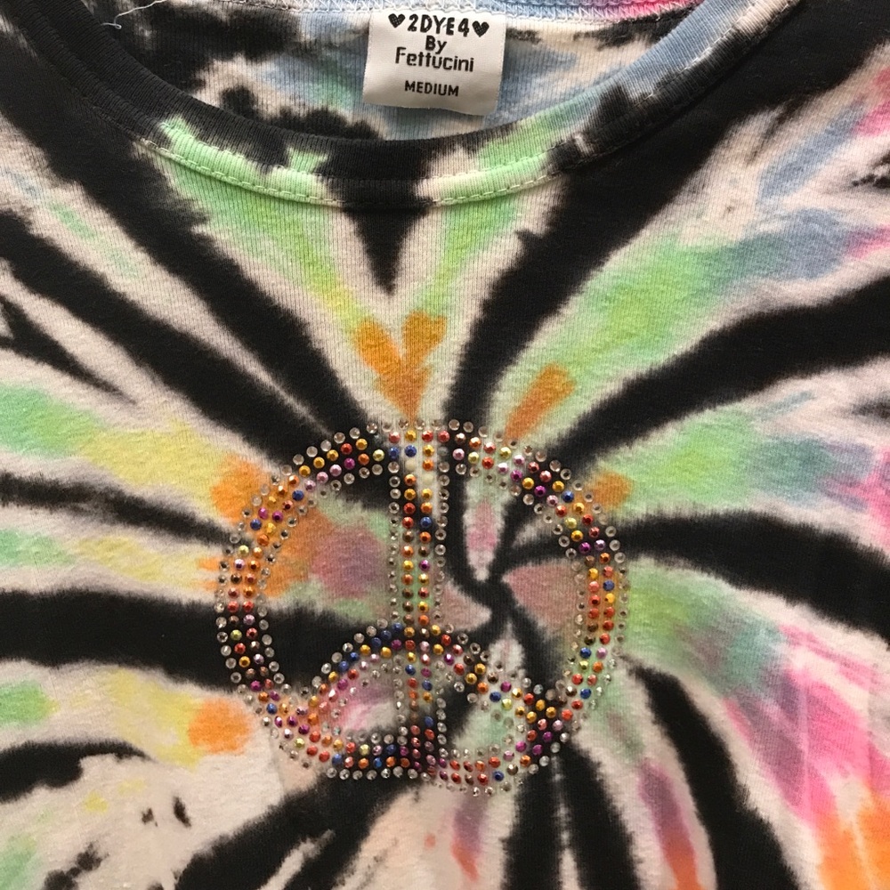 Girls Tie Dye Rhinestone Peace Sign Longsleeve Tee - Picture 2 of 4