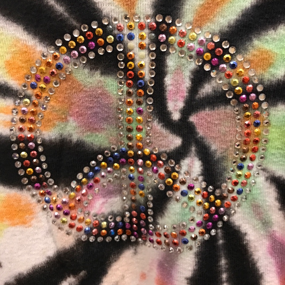 Girls Tie Dye Rhinestone Peace Sign Longsleeve Tee - Picture 3 of 4