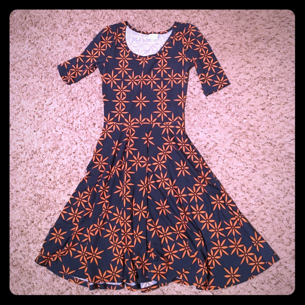 LulaRoe navy and Orange Cassie Dress