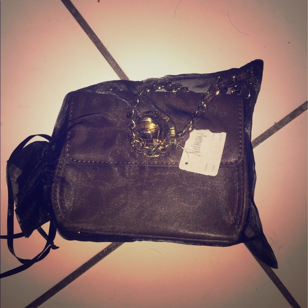 Love Moschino brown leather clutch with duck lock