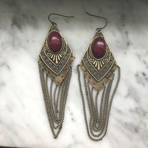 Gold and Maroon Dangle Earrings
