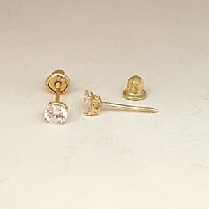 14k Gold 3mm round cut stud Earring with zirconia
