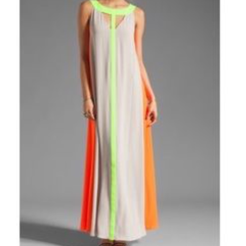 Grey neon orange and yellow maxi dress. Size Med
