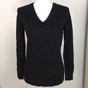 Women's loft black sequin cable knit sweater