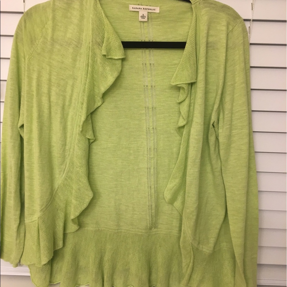 Lime green ruffle Banana Republic cardigan. Size S